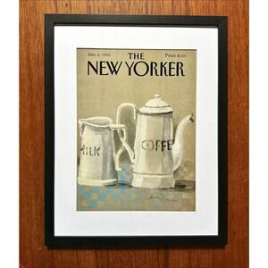 Framed 1986 New Yorker Magazine Cover Jan 6 André François Vintage Milk Coffee